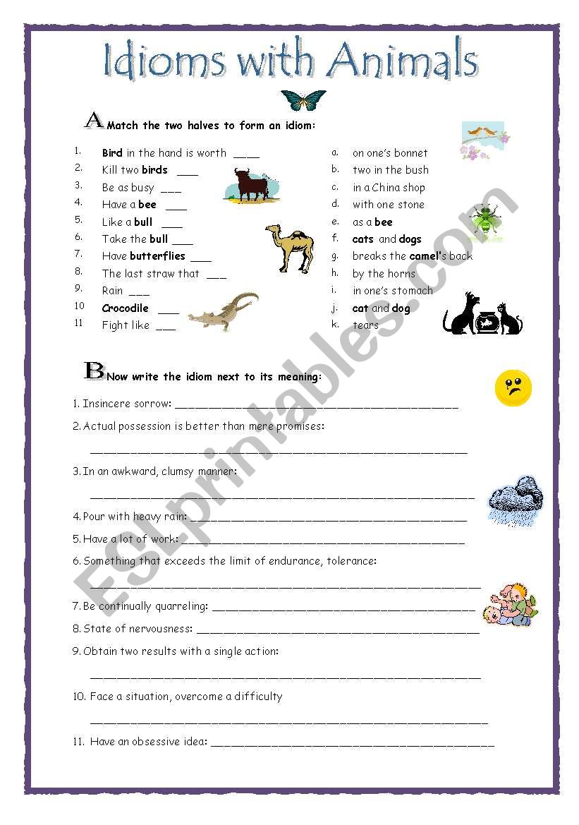 Idioms with animals worksheet