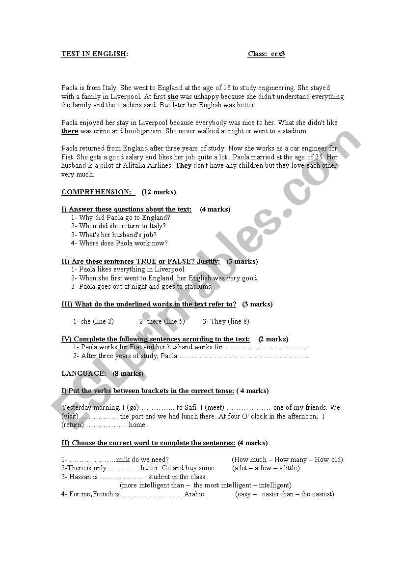 TEST worksheet