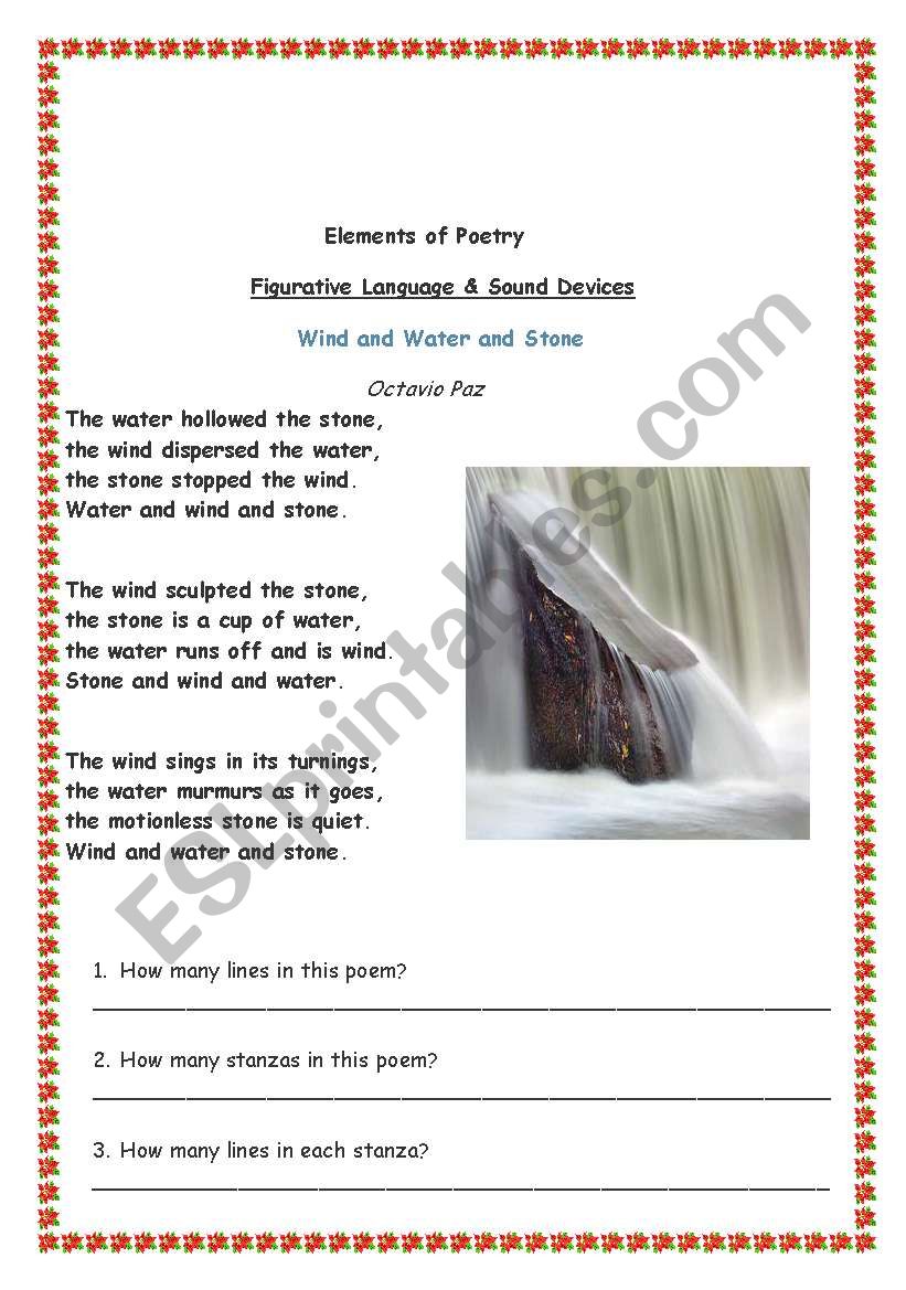 elements of poetry - ESL worksheet by wisam Inside Sound Devices In Poetry Worksheet