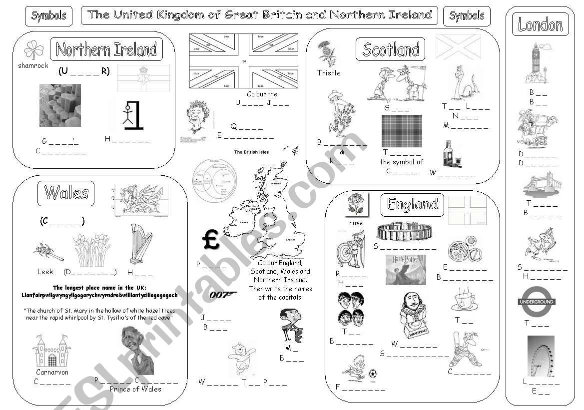 the United Kingdom - symbols worksheet
