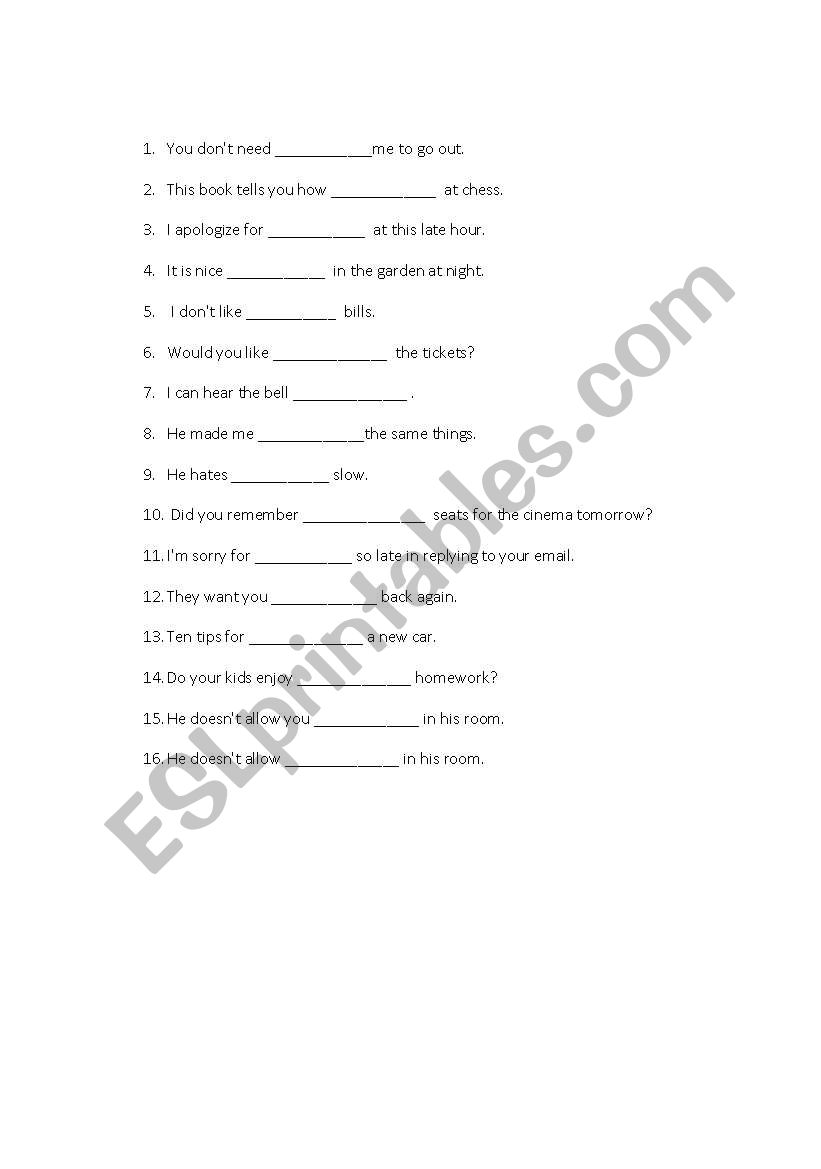 For and to worksheet