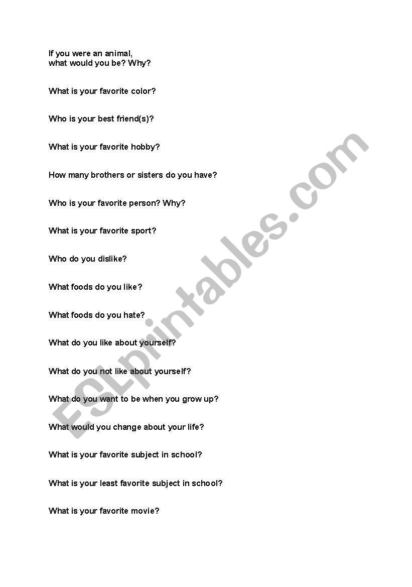 Jar of Questions worksheet