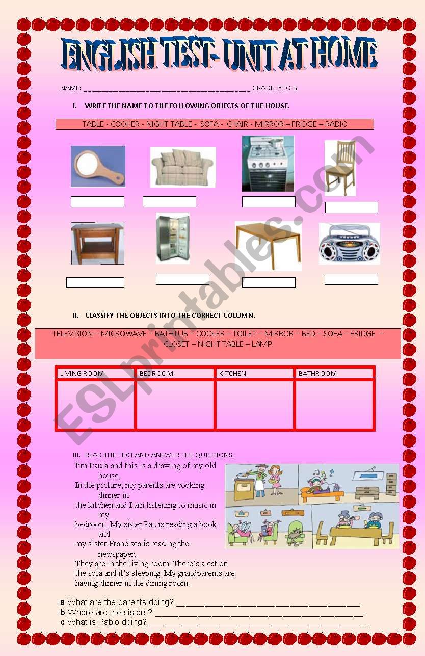 AT HOME WORKSHEET worksheet