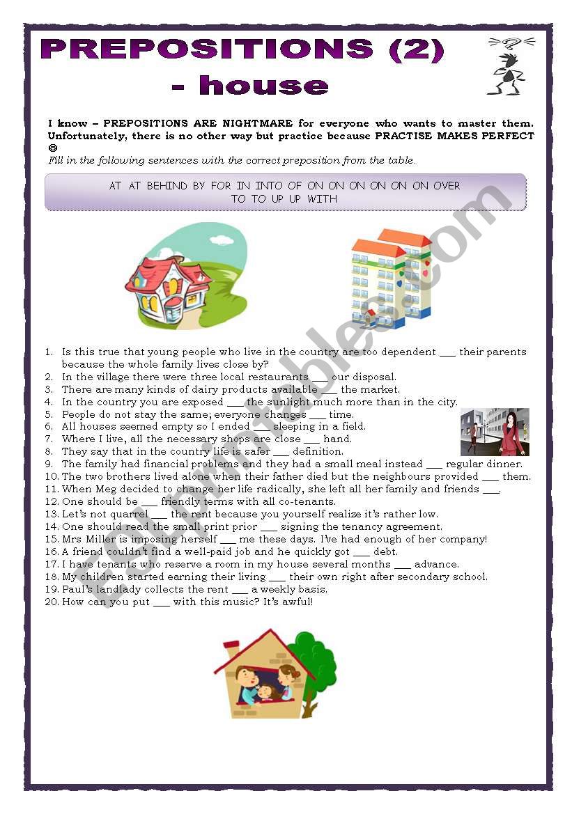 Prepositions 2 worksheet