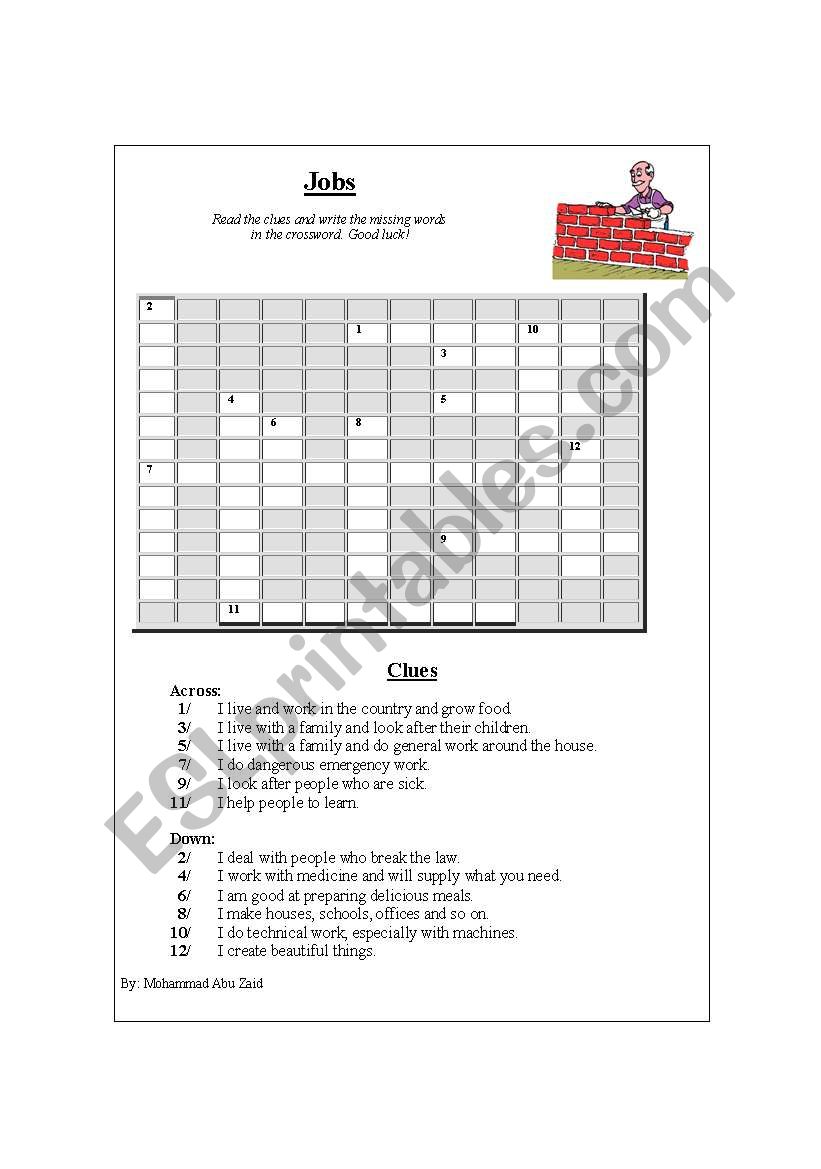 Crossword worksheet