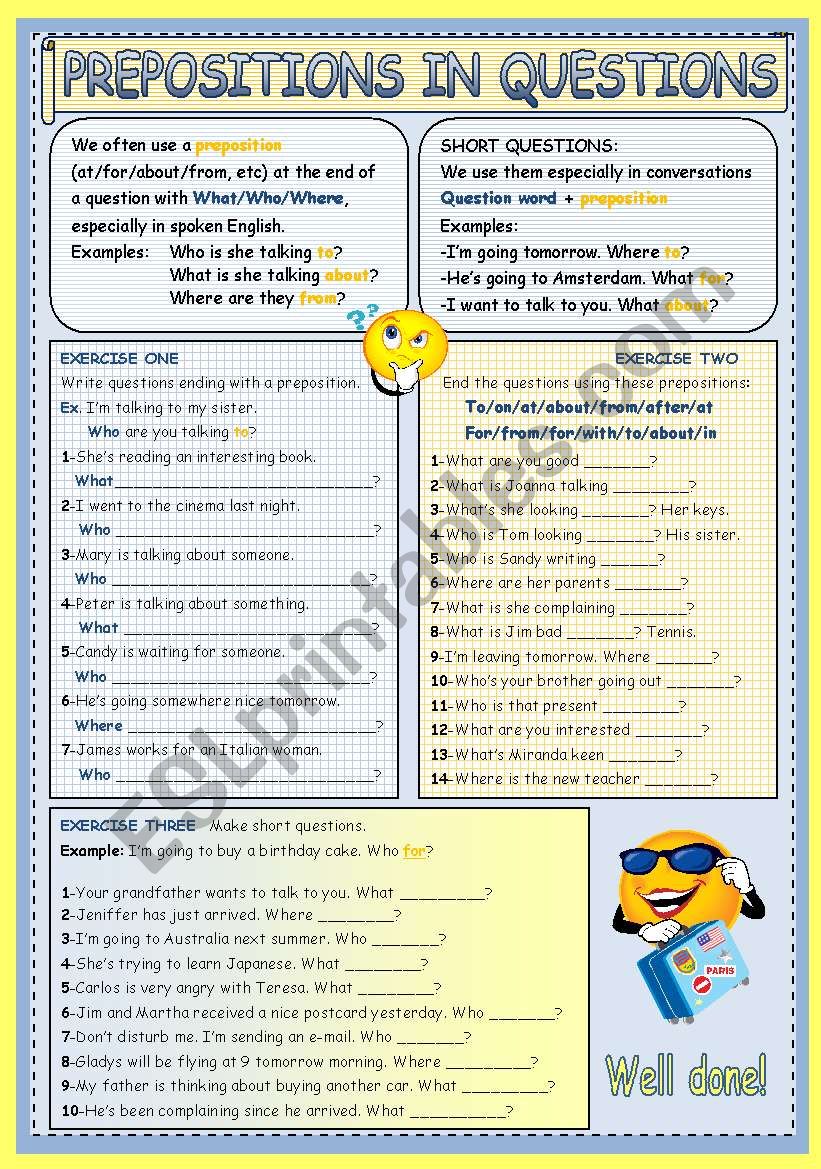 PREPOSITIONS IN QUESTIONS worksheet