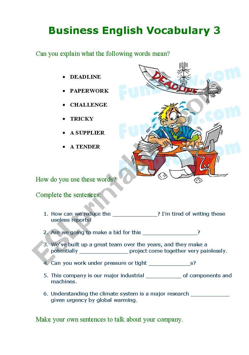 Business English Vocabulary 3 worksheet