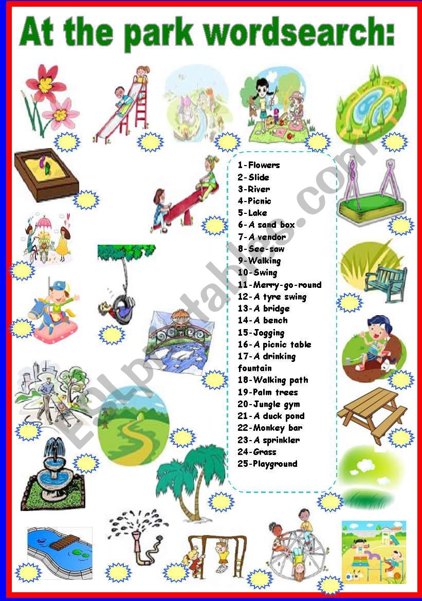at the park wordsearch worksheet