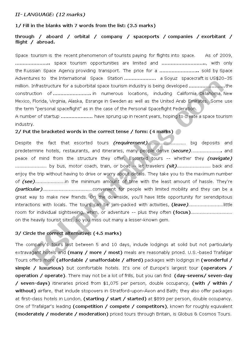 mid-term test 1 / 4th form worksheet