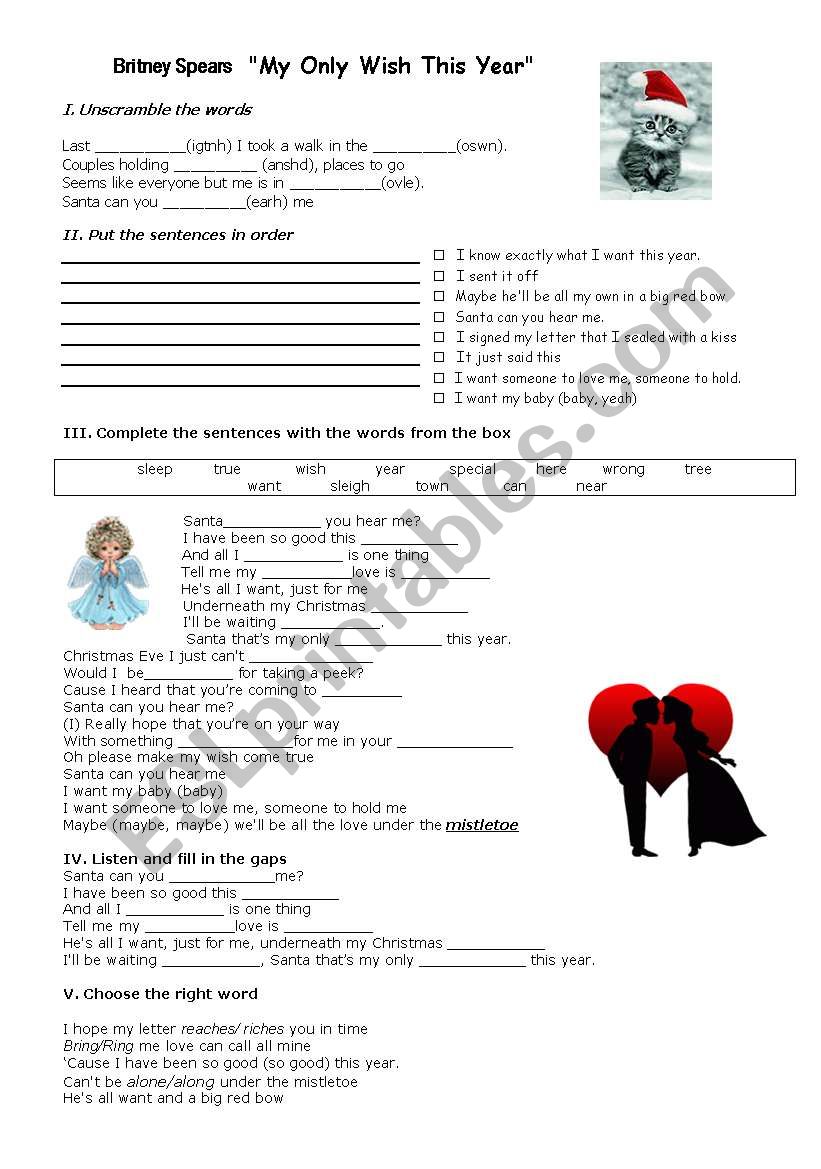 BRITNEY SPEARS My Only Wish worksheet
