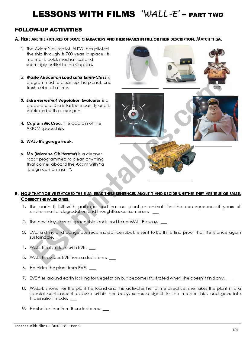Lessons witth films - WALL-E - Part Two of Two