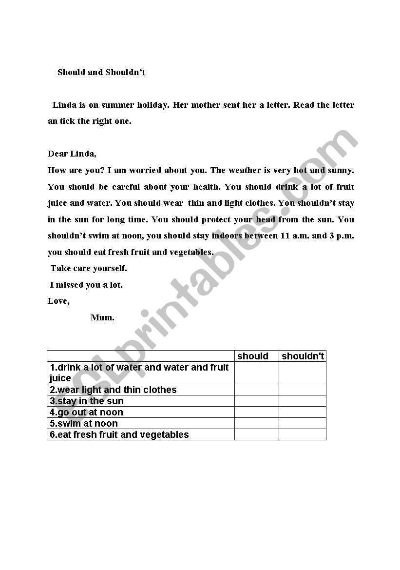 should and should not worksheet