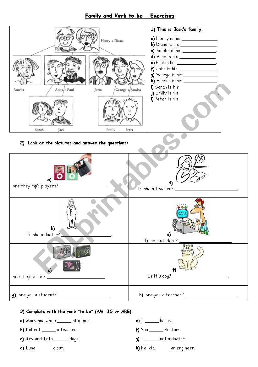 Family and Verb to Be worksheet