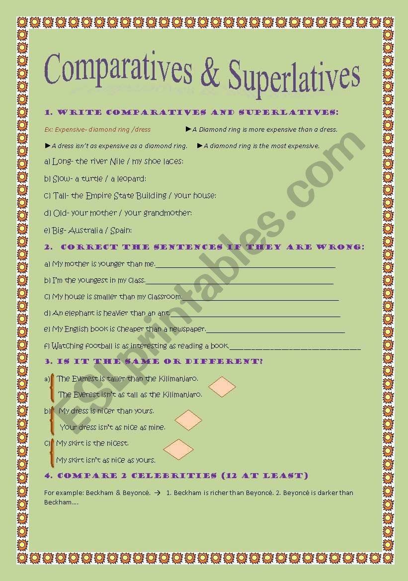 comparatives and superlatives worksheet