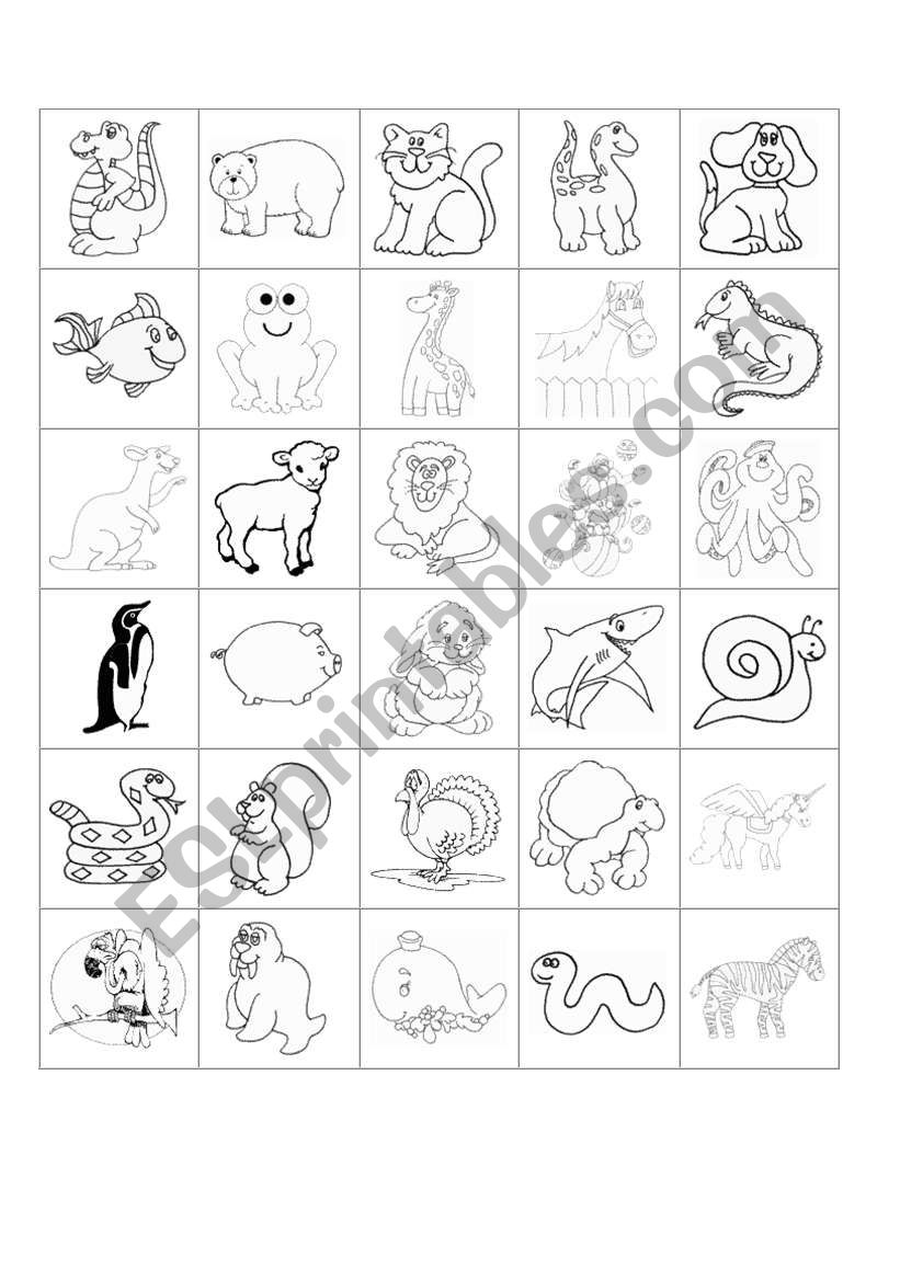 Animals bingo worksheet