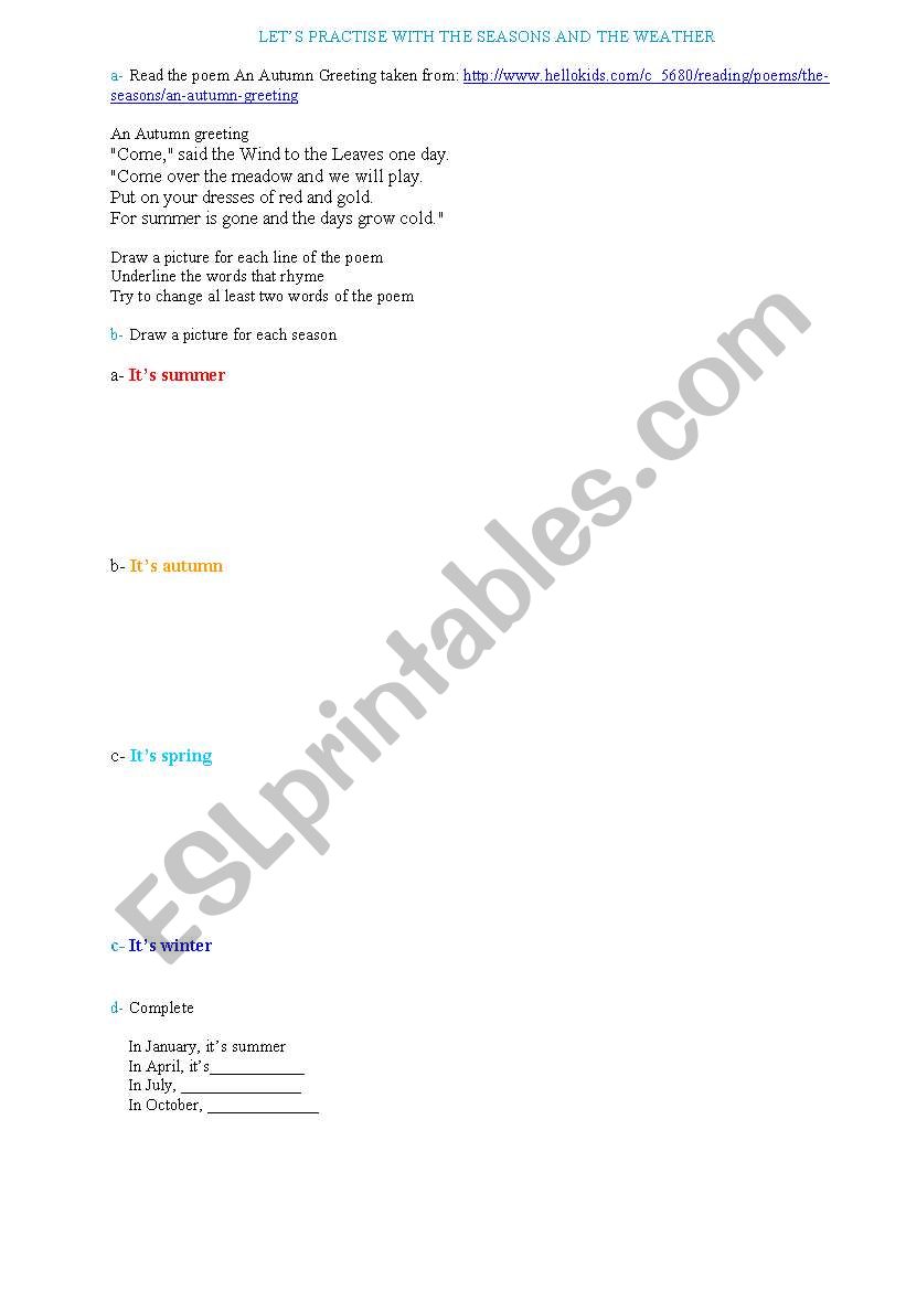 The seasons and the weather worksheet