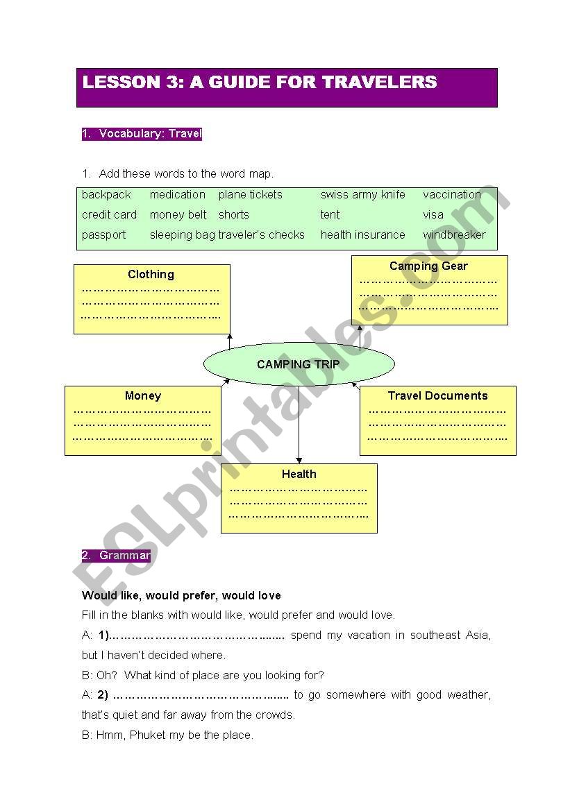 Guide for travelers workbook worksheet