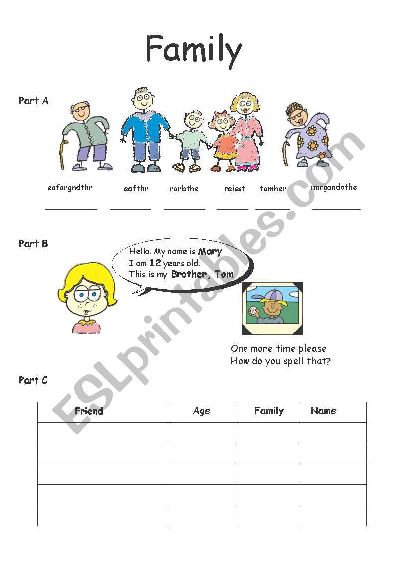 Introducing your family worksheet