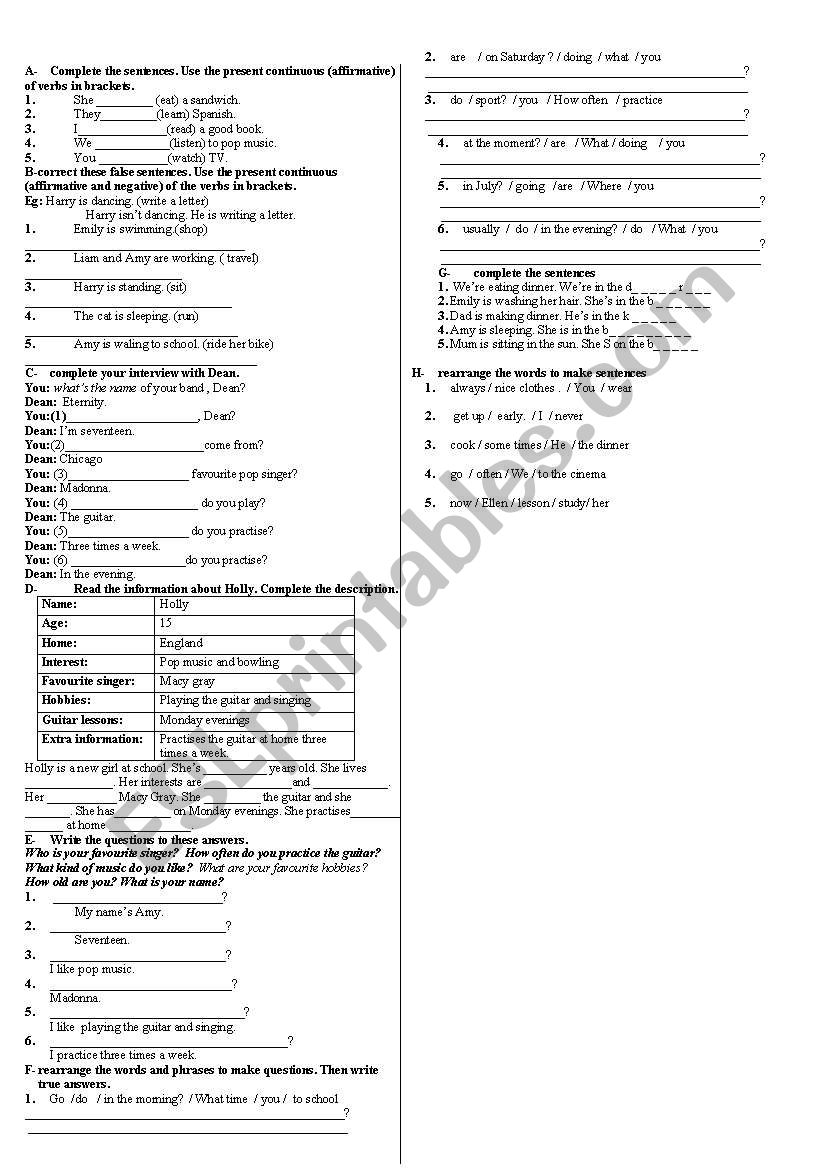 present continuous worksheet