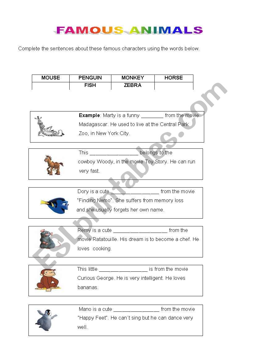 Famous Animals  worksheet