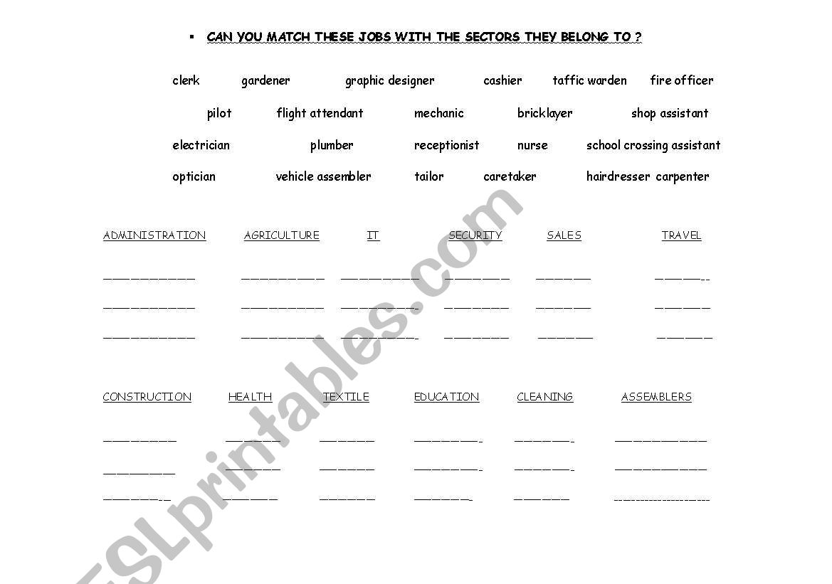 JOBS AND SECTORS worksheet