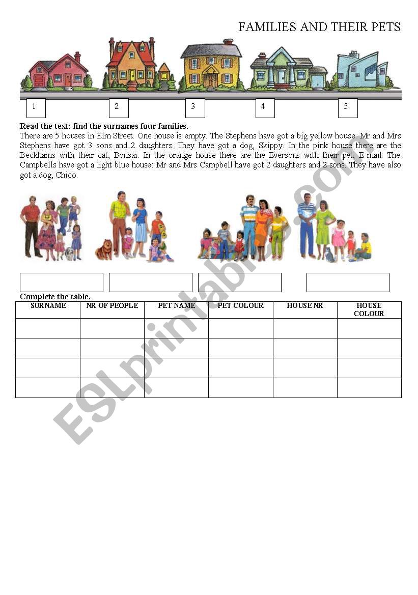 Families and their pets 1 worksheet
