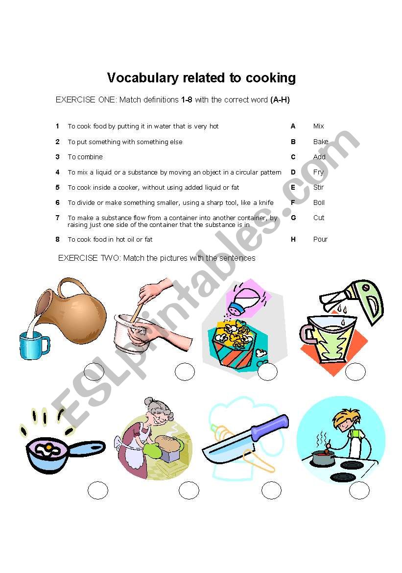 Cooking vocabulary worksheet