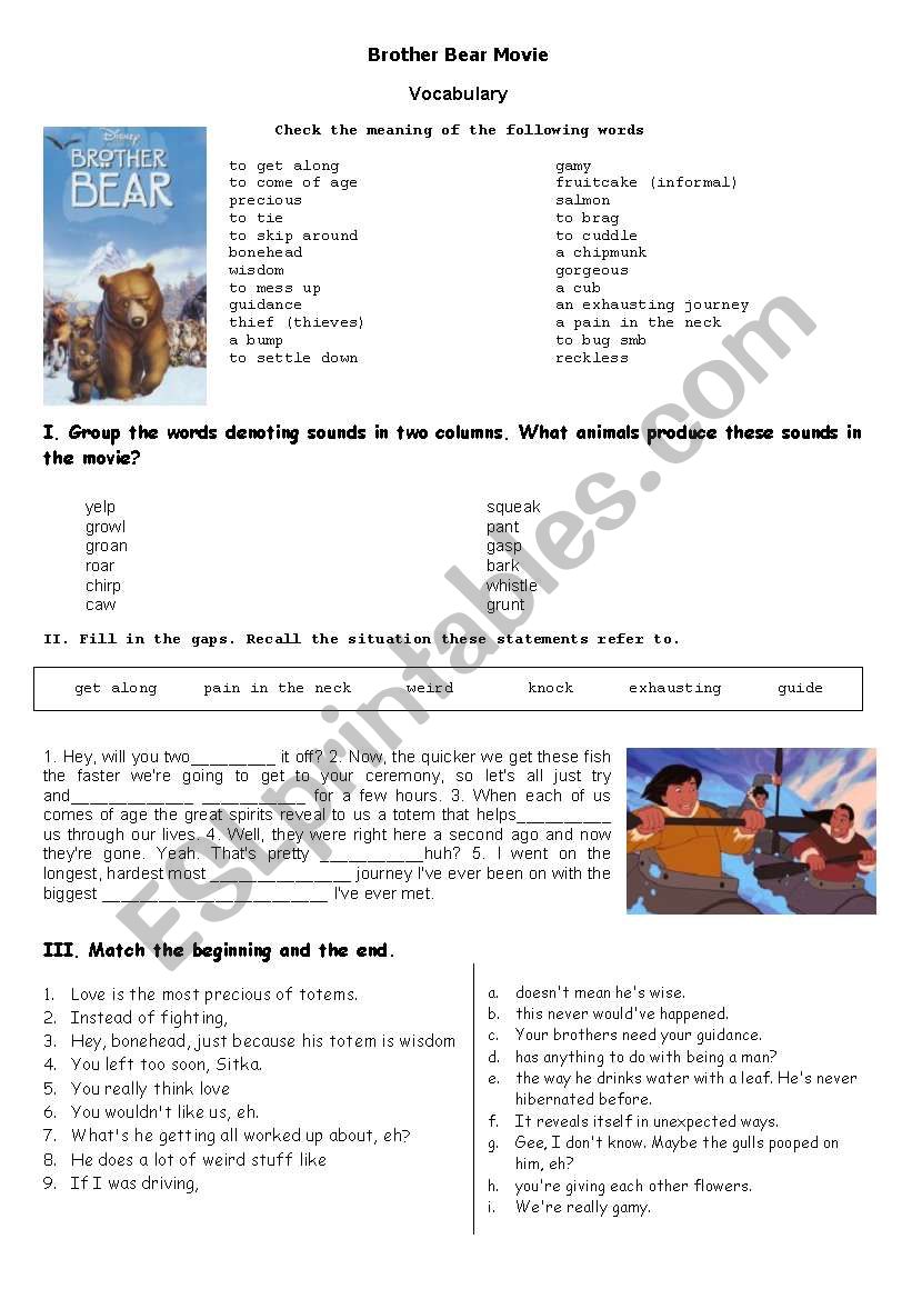 Brother Bear Disney Movie worksheet