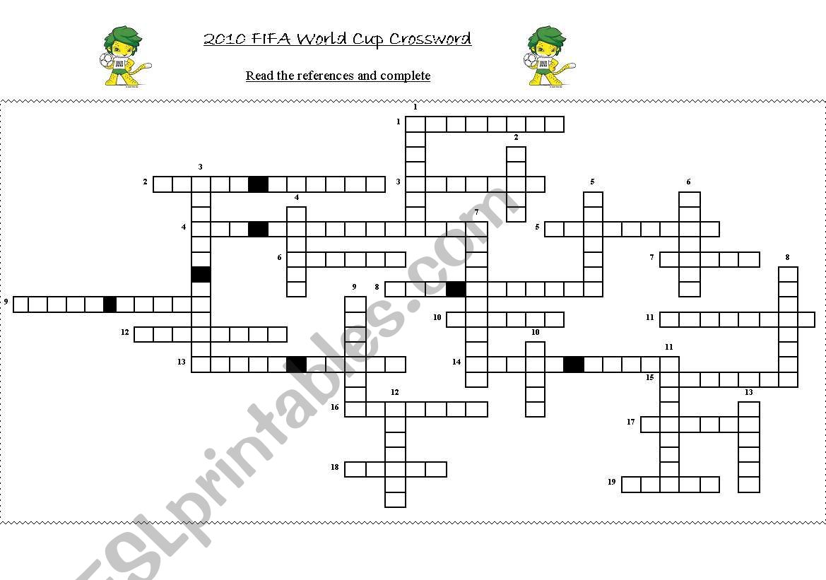 World Cup 2010 Crossword worksheet