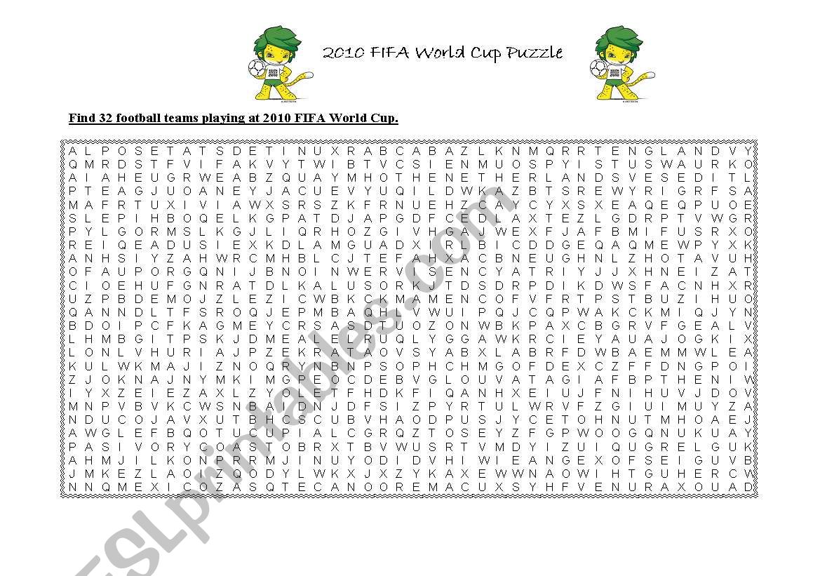 World Cup 2010 Puzzle worksheet
