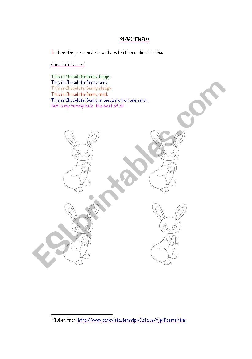  Chocolate Bunny work worksheet