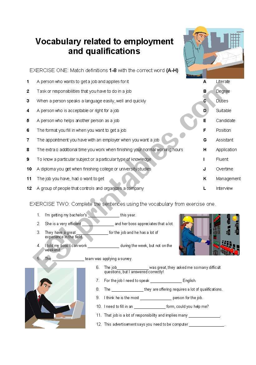 Employment and qualifications vocabulary