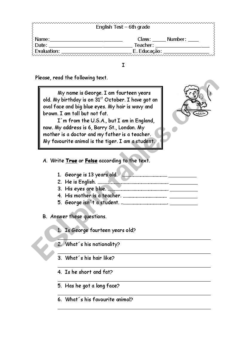 Test - describing people worksheet