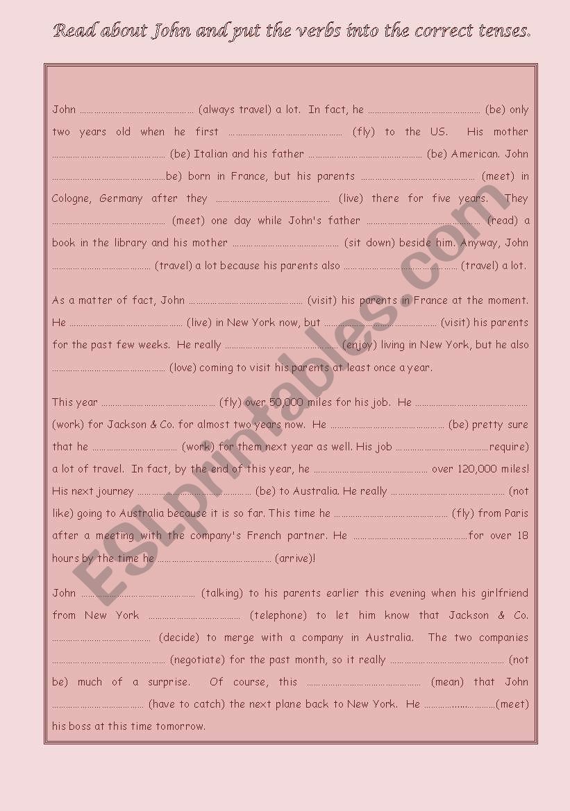 Mixed tenses worksheet
