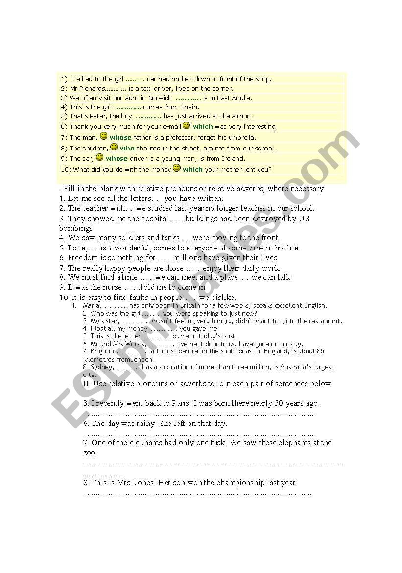 Relative clause exercise worksheet