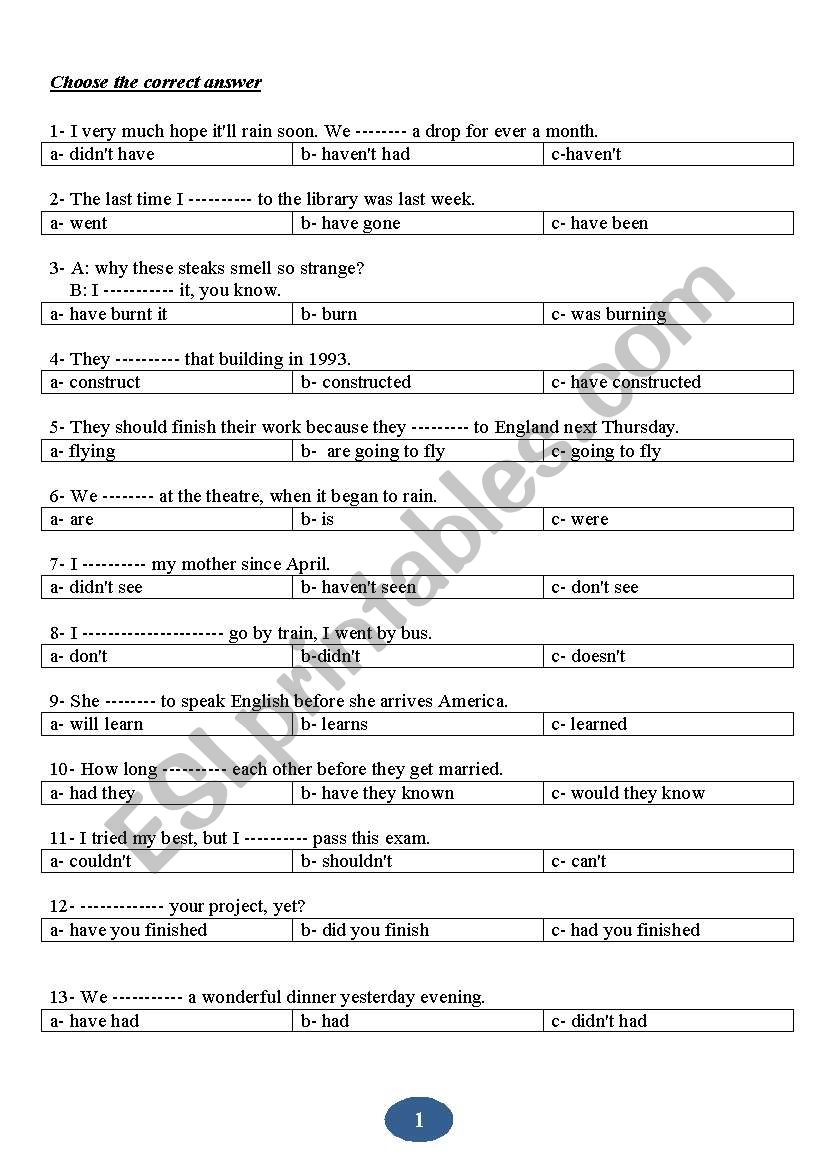 verb forms worksheet