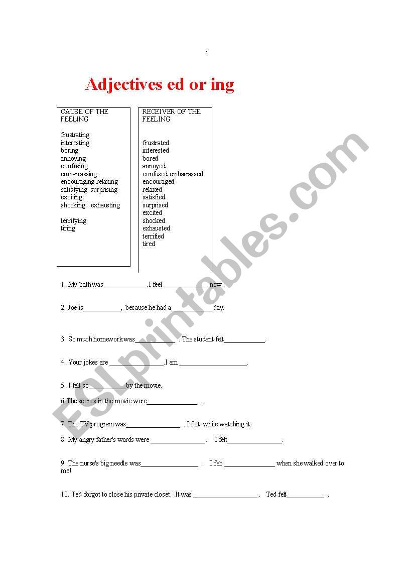 adjectives worksheet