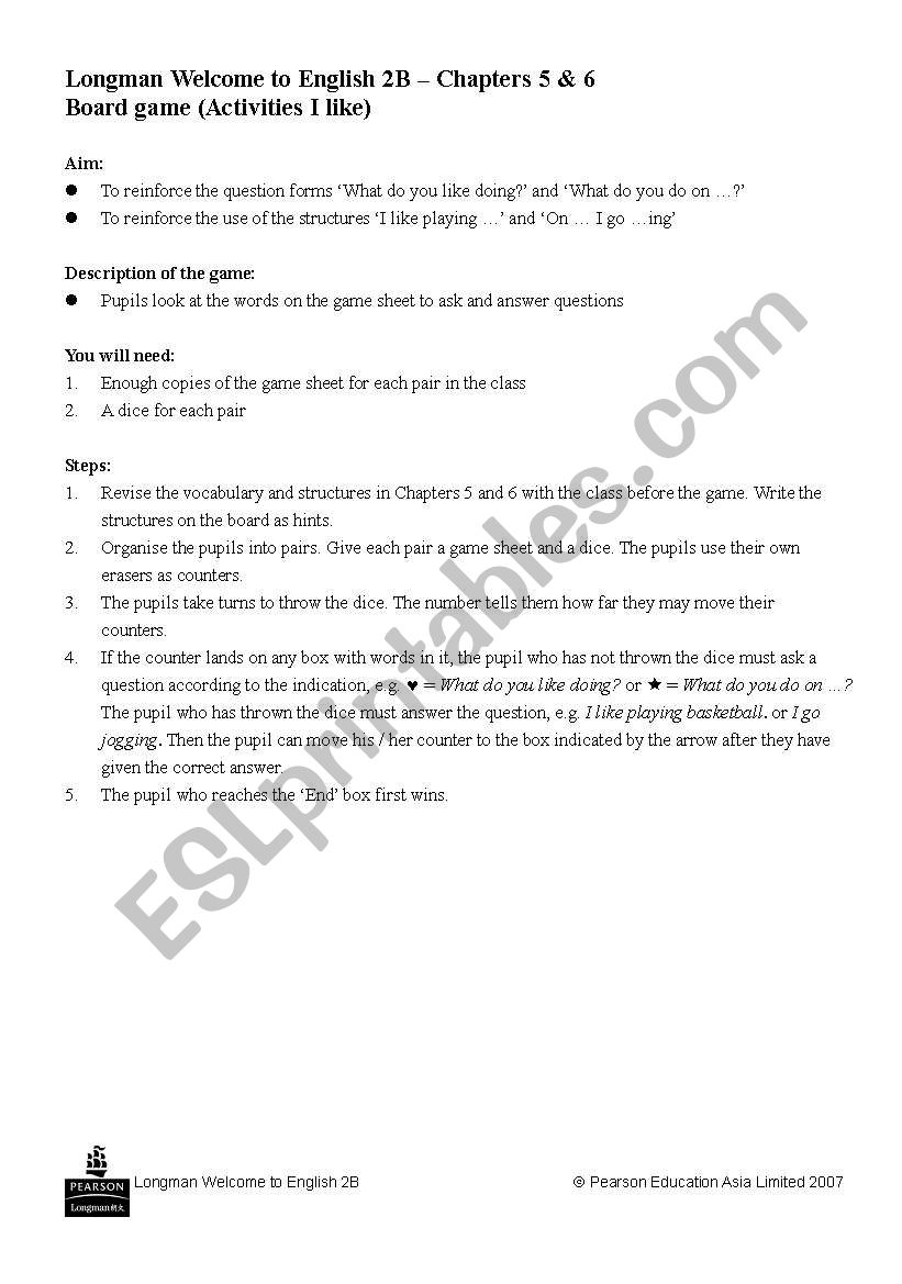 hobbies worksheet