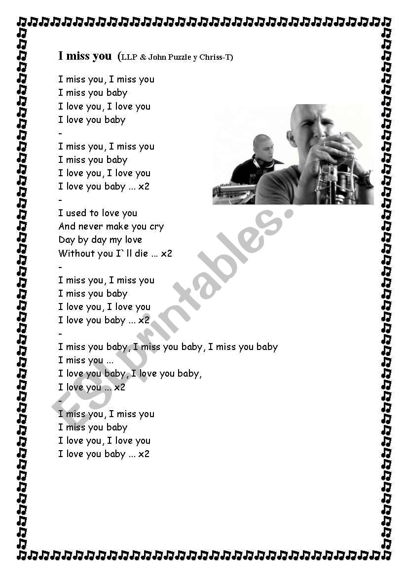 I miss you song worksheet