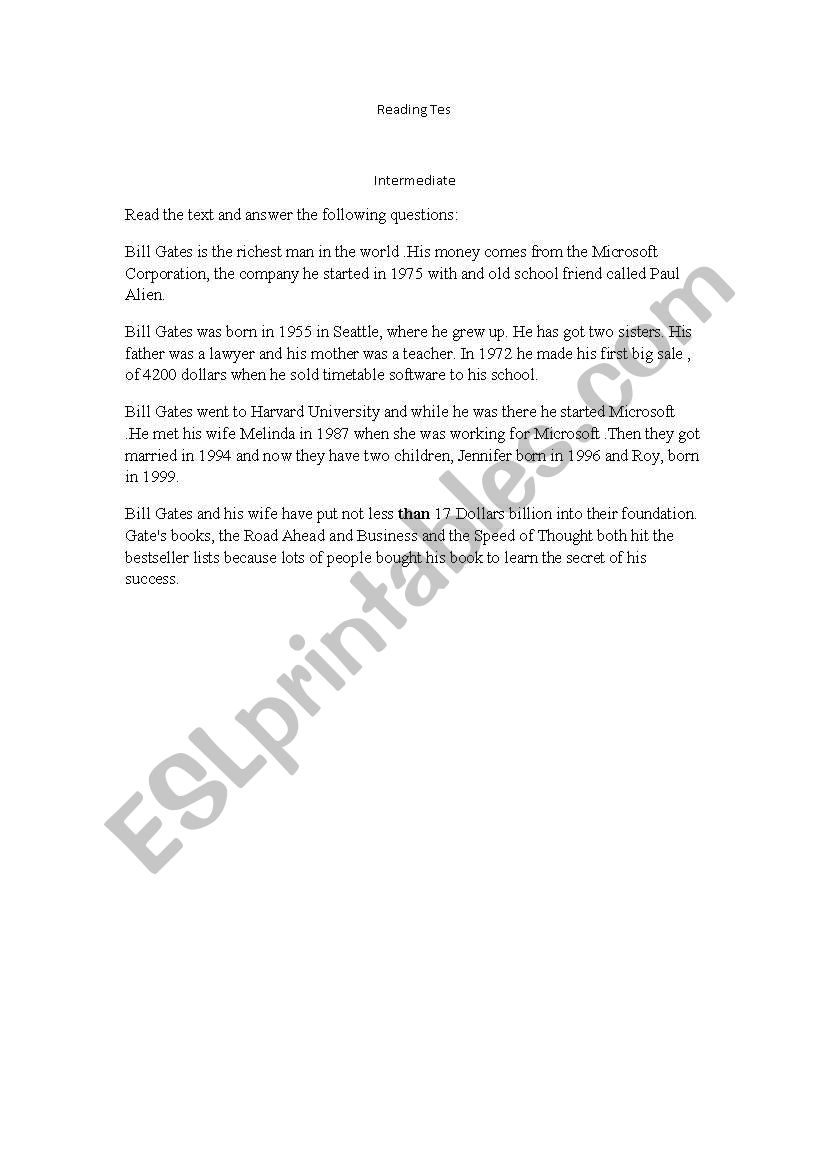 test worksheet