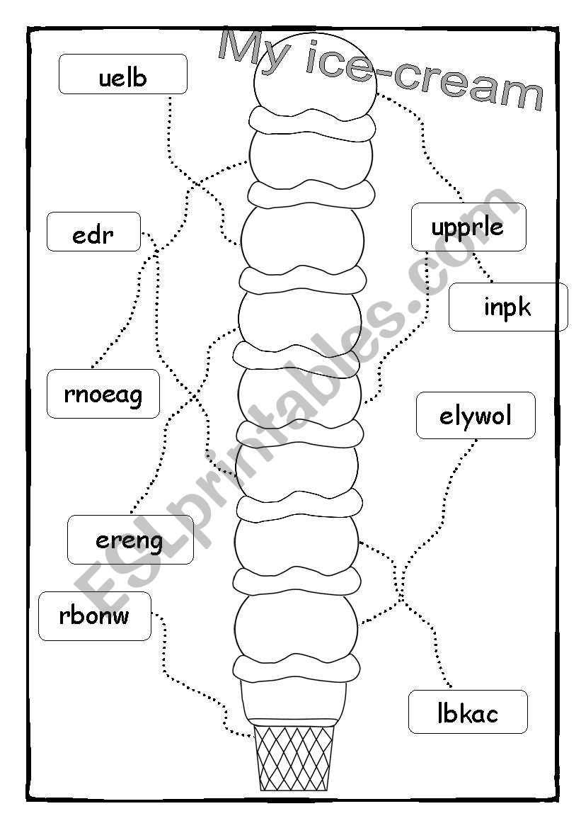 Colour ice-cream worksheet