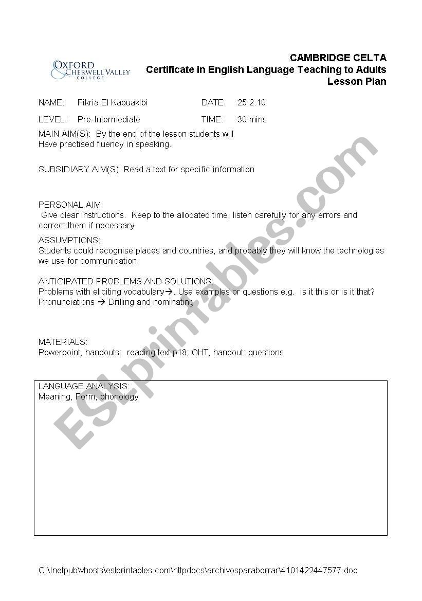 sample lessonplan based on 