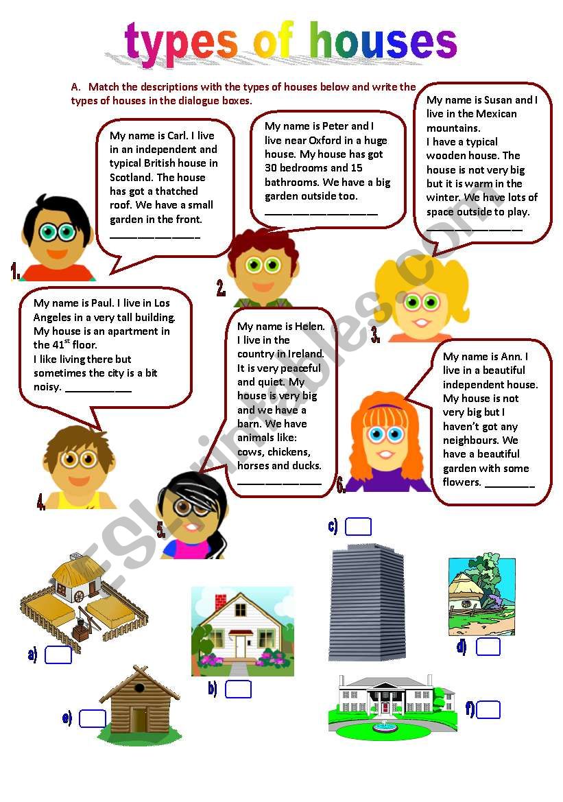 types of houses (11.04.10) worksheet