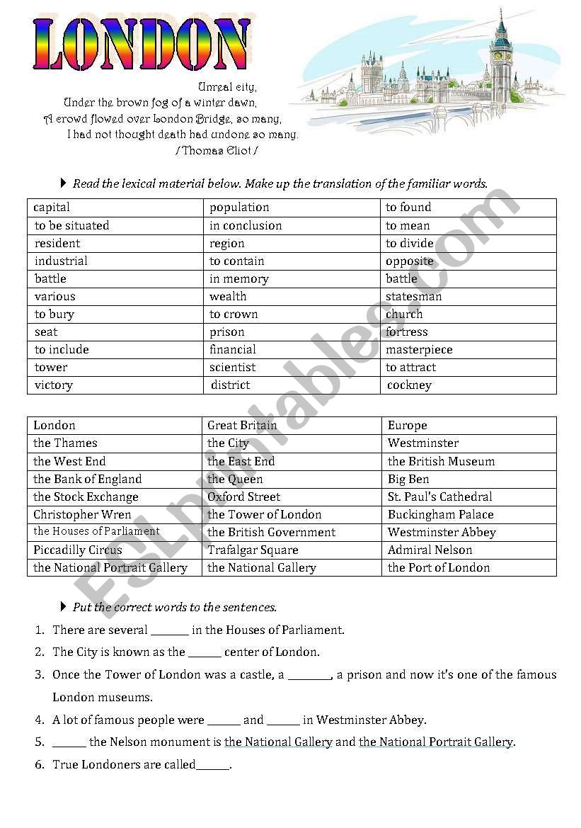 LONDON worksheet