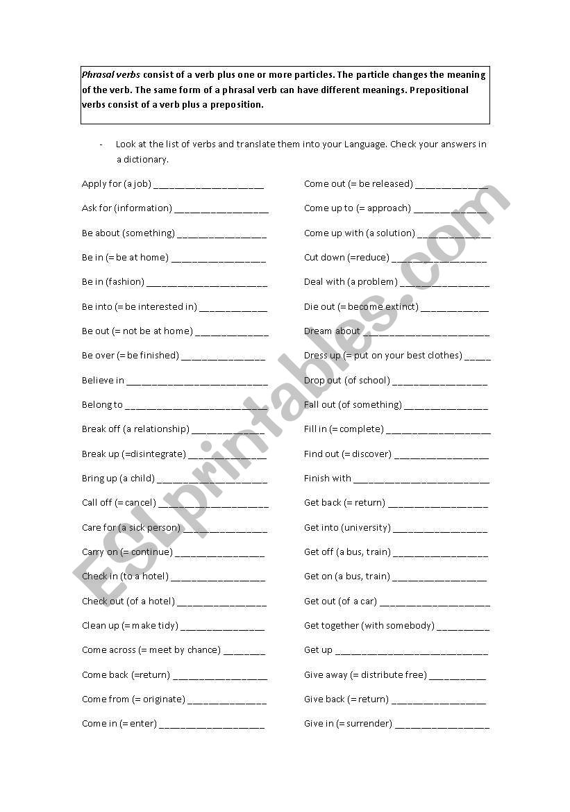 Phrasal Verbs worksheet