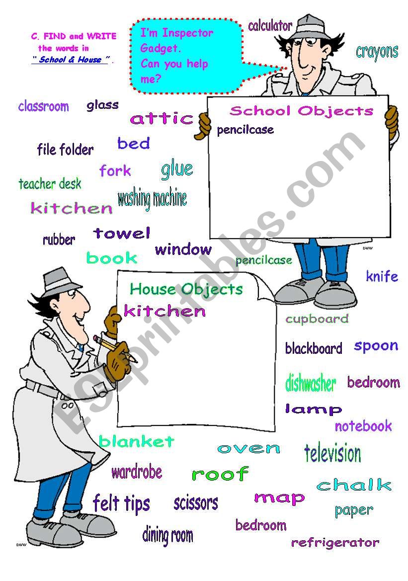 HOUSE AND SCHOOL OBJECTS worksheet