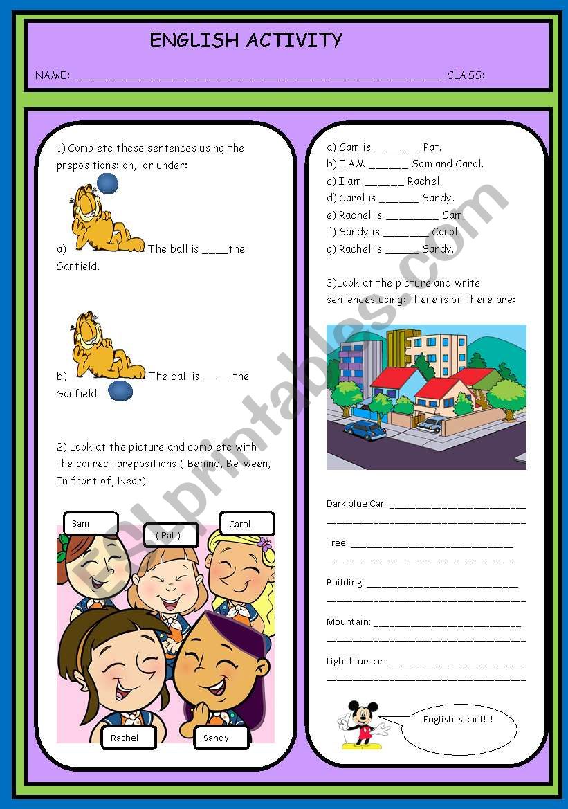 PREPOSITIONS OF PLACE worksheet