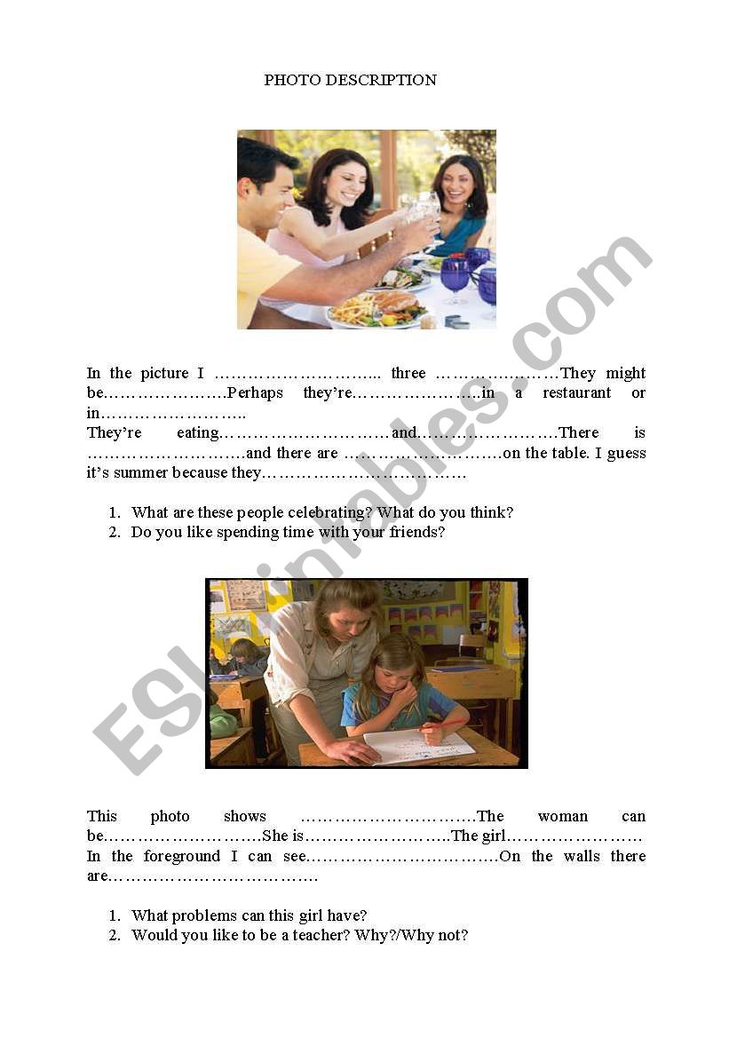 photo description worksheet