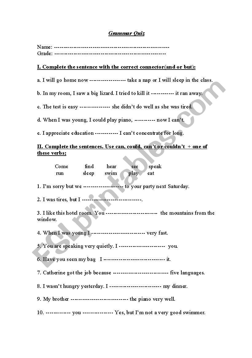 grammar  worksheet