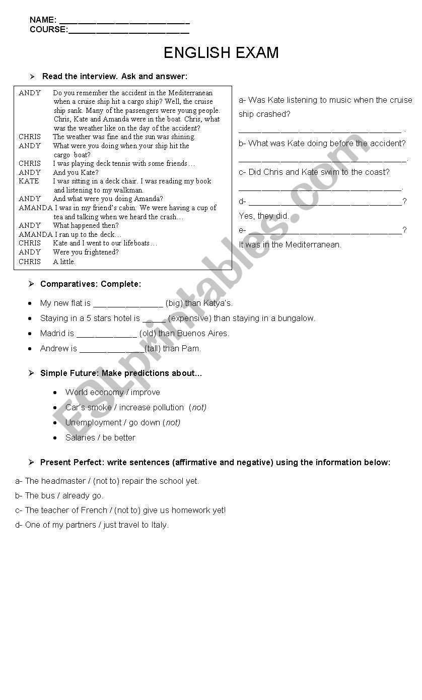 Exam on various issues worksheet